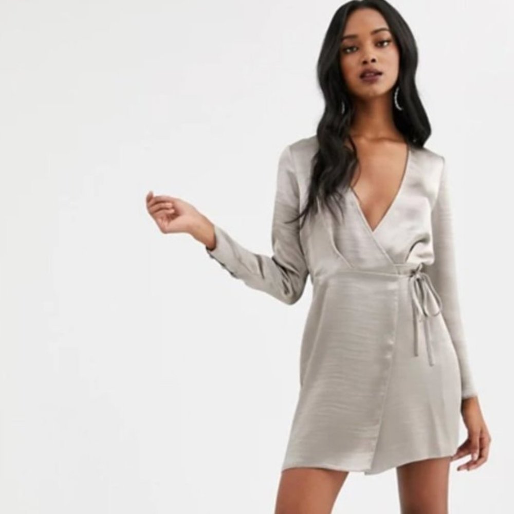 Perfect New Year's Eve Dress - NWT ASOS wrap mini dress in high shine satin